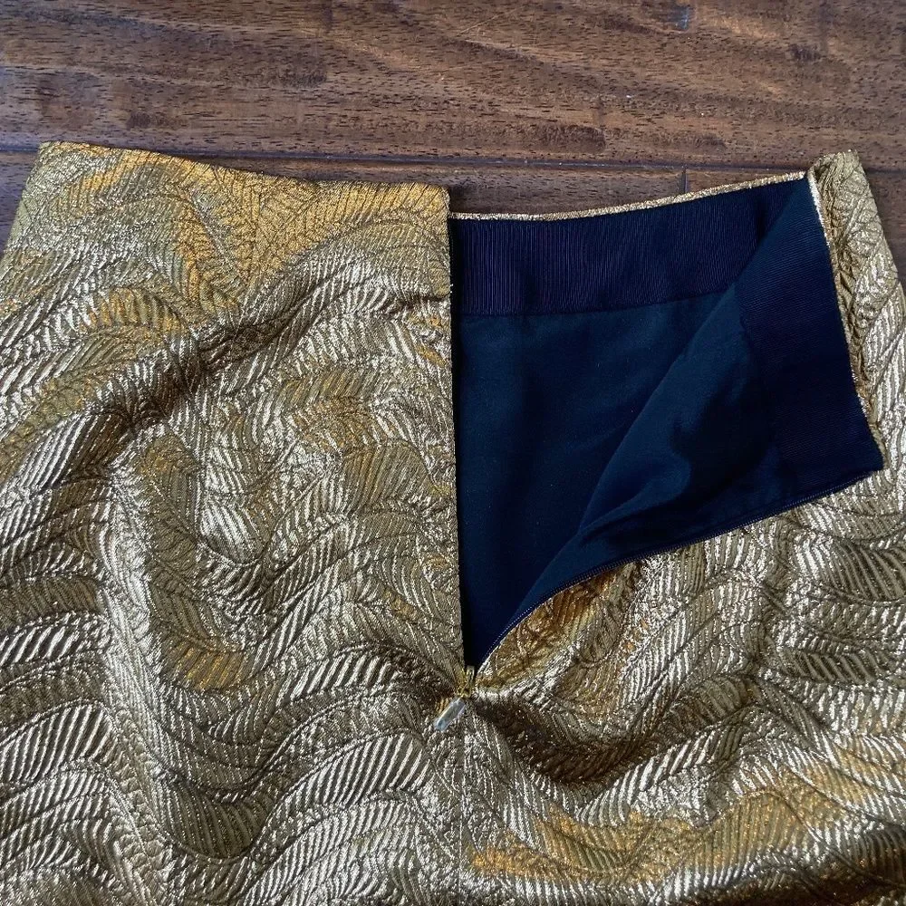 J.Crew Collection 2 Petite Raised Gold Metallic Leaf Print Jacquard Pencil Skirt